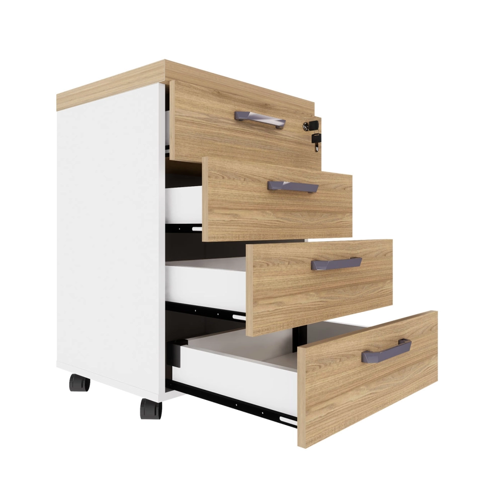 Gaveteiro Organizador Escritório 4 Gavetas e Chave F5 Office Cor:Macadâmia com Branco
