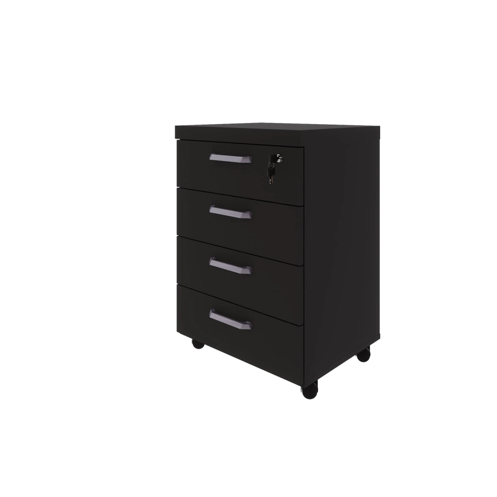 Gaveteiro Organizador Escritório 4 Gavetas e Chave F5 Office Cor:Preto