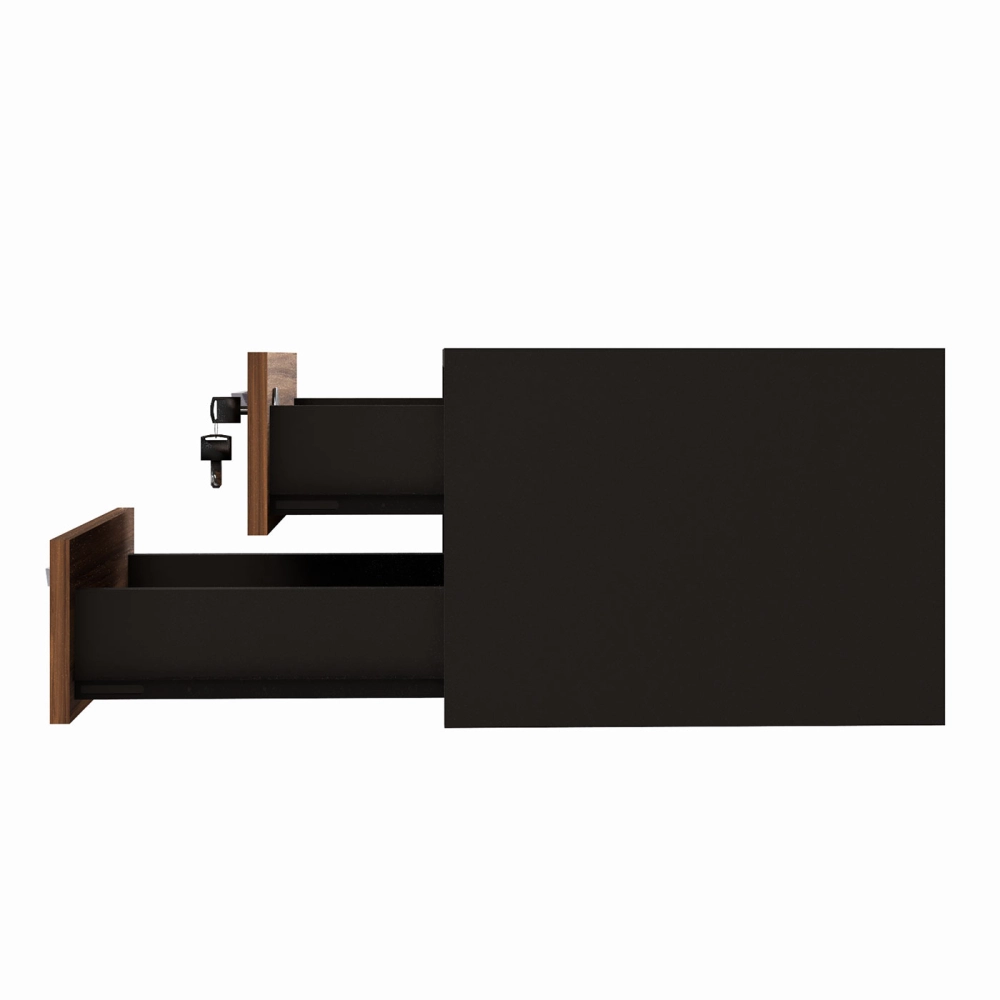 Gaveteiro Suspenso p/ Mesa de Escritório 2 Gavetas NG Pr F5 Cor:Nogal com Preto
