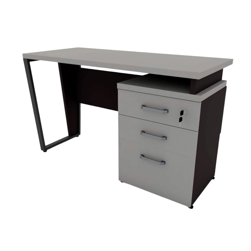 Mesa de Escritório 1,20m com Gaveteiro 3 Gavetas CS Pre F5 Cor:Cinza Sagrado com Preto