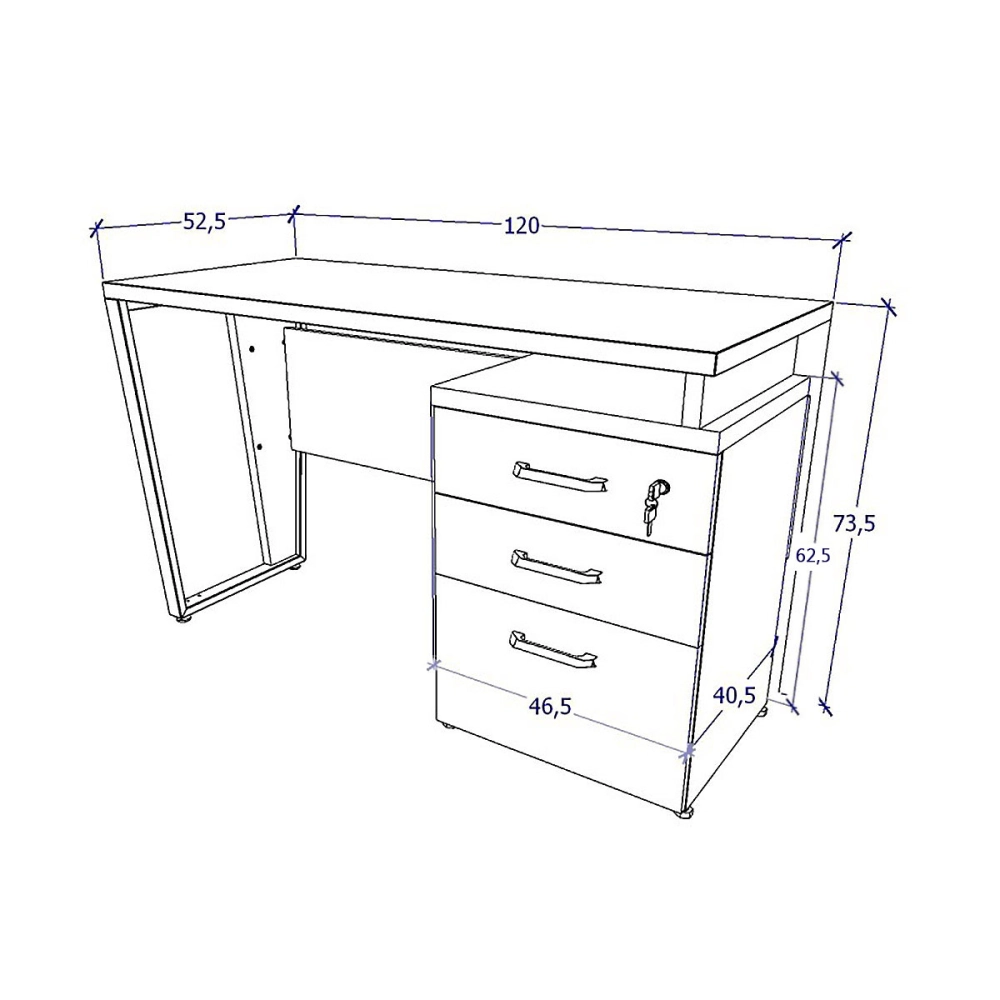 Mesa de Escritório 1,20m com Gaveteiro 3 Gavetas CS Pre F5 Cor:Cinza Sagrado com Preto