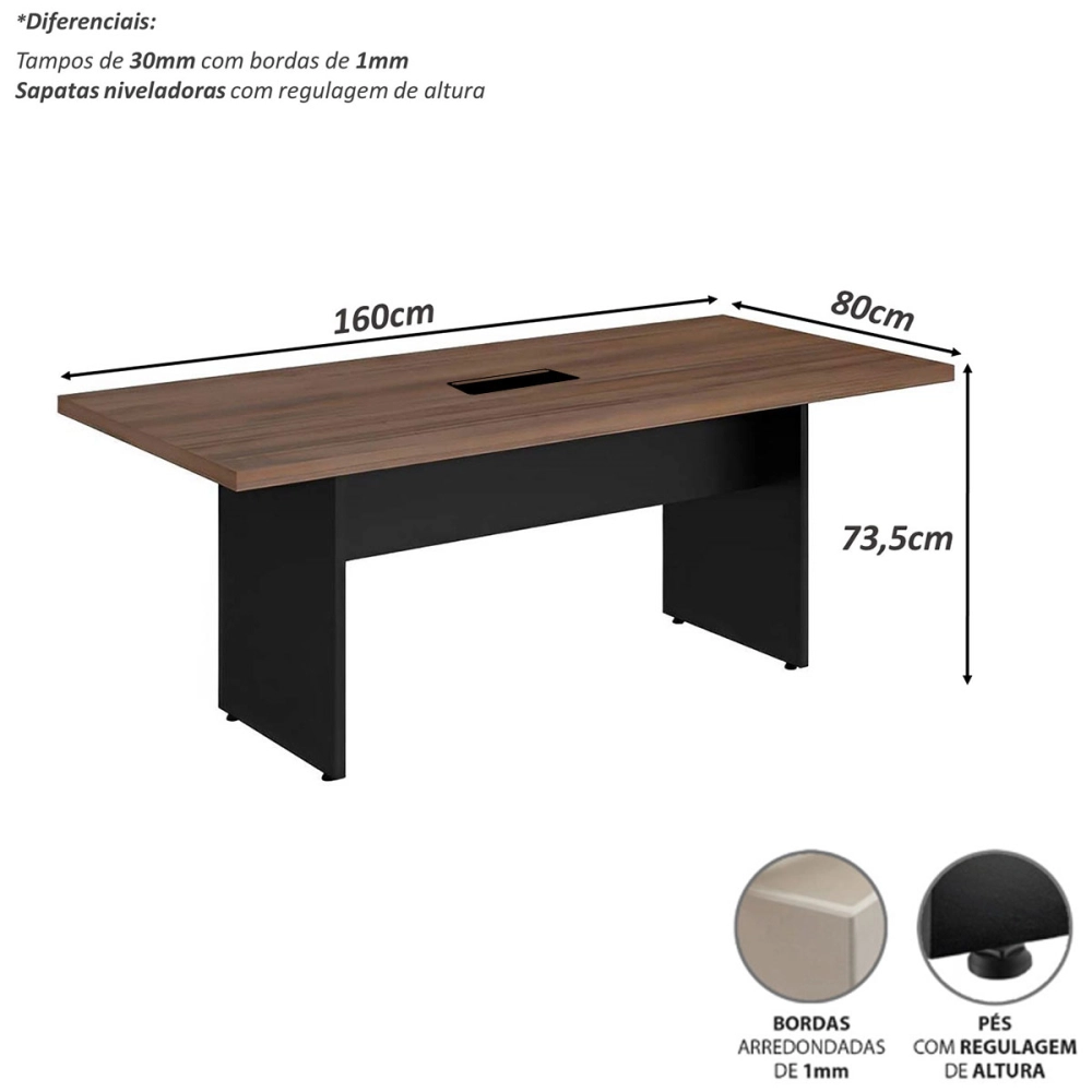 Mesa de Escritório 1,60m x 80cm 1 CX de Tomada Pés Painel F5 Cor:Ameixa com Preto