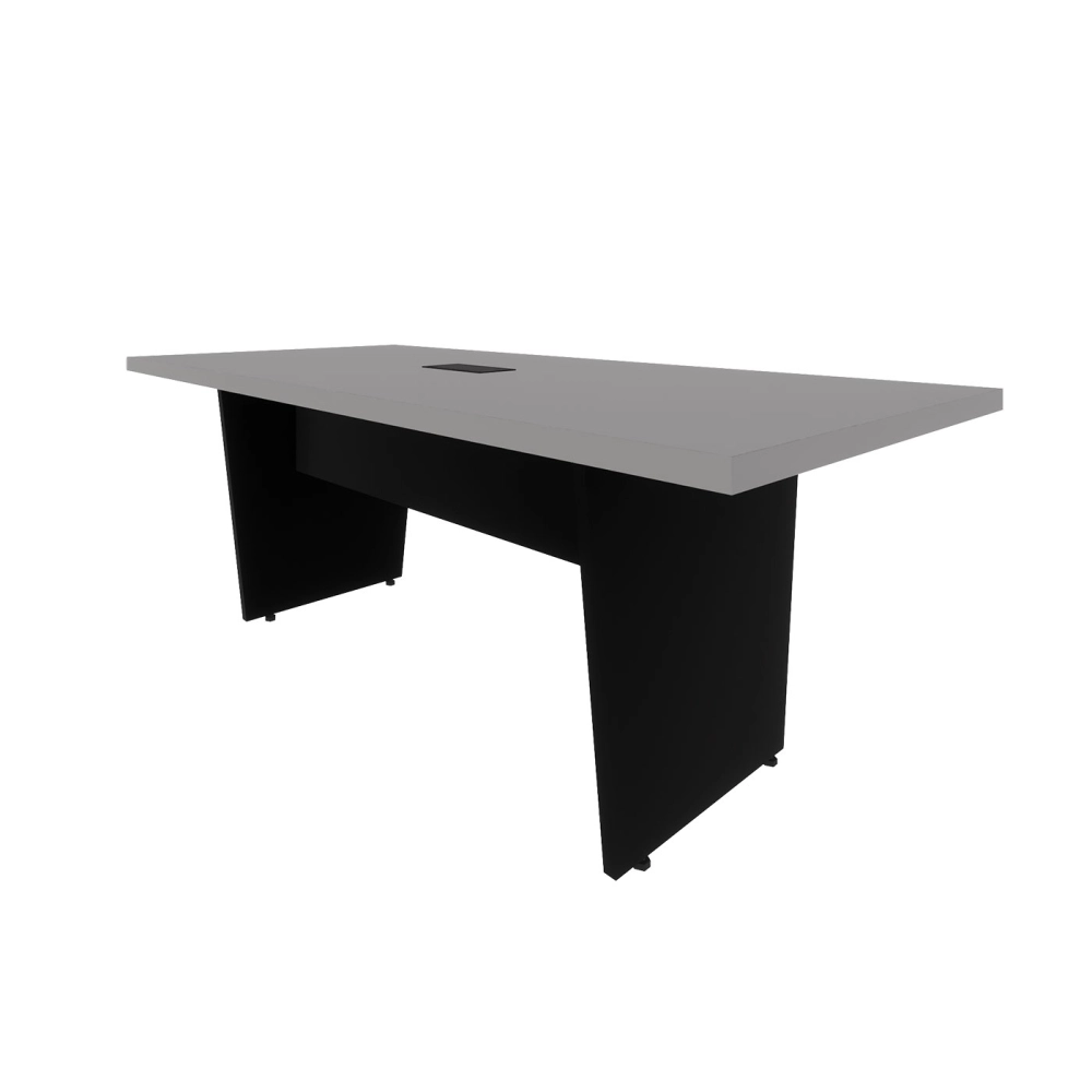 Mesa de Escritório 2,00m 1 CX de Tomada Pé Painel Angular F5 Cor:Cinza Sagrado com Preto