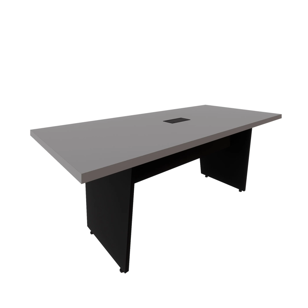 Mesa de Escritório 2,00m 1 CX de Tomada Pé Painel Angular F5 Cor:Cinza Sagrado com Preto