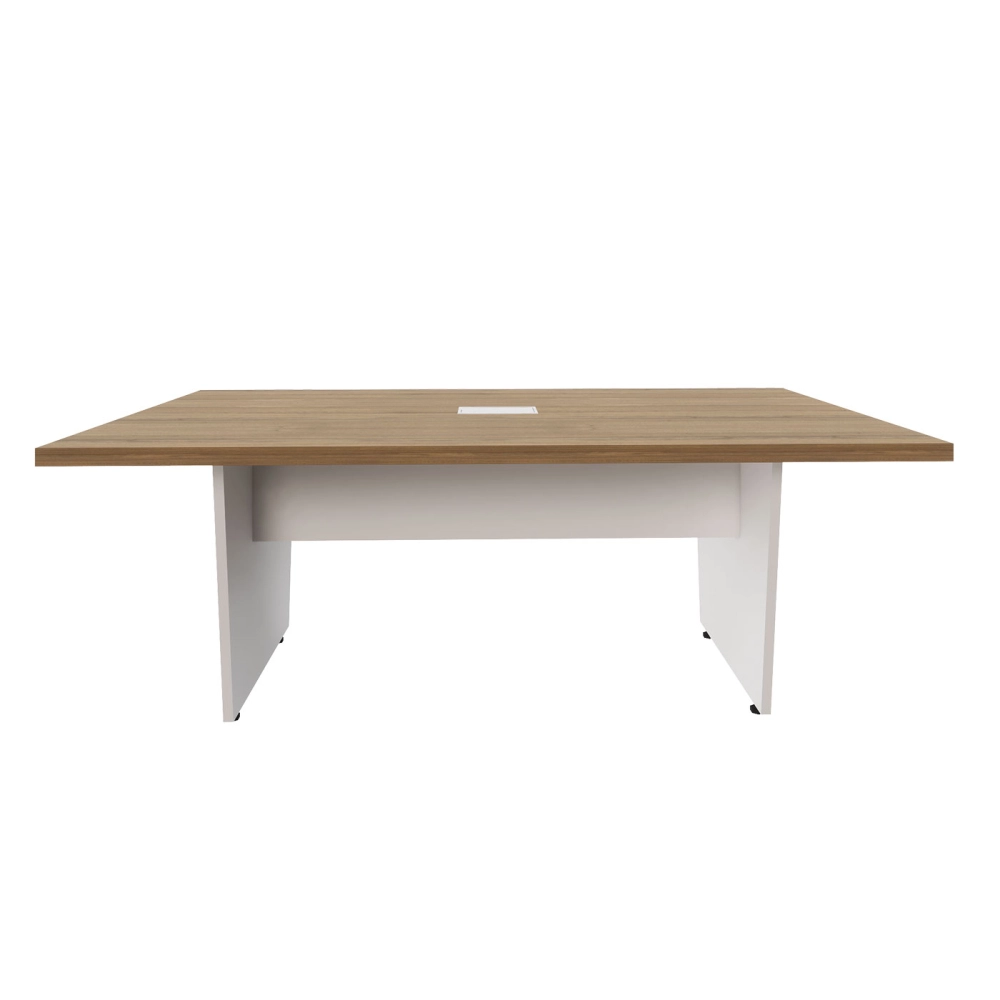 Mesa de Escritório 2,00m 1 CX de Tomada Pé Painel Angular F5 Cor:Macadâmia com Branco
