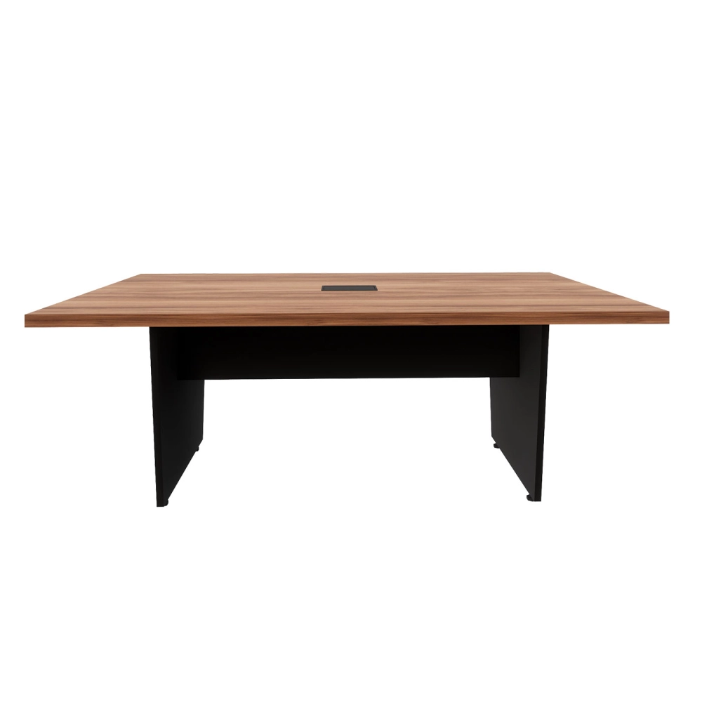 Mesa de Escritório 2,00m 1 CX de Tomada Pé Painel Angular F5 Cor:Nogal com Preto