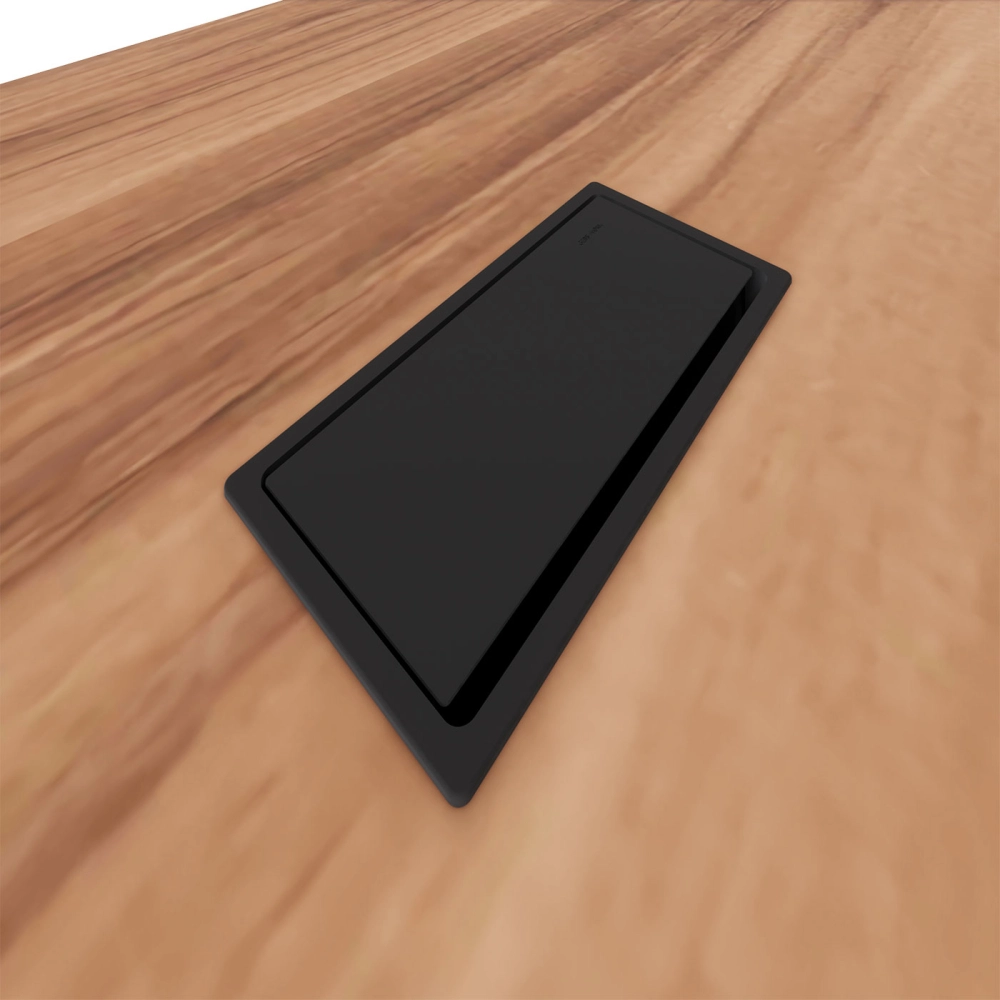 Mesa de Escritório 2,00m 1 CX de Tomada Pé Painel Angular F5 Cor:Nogal com Preto