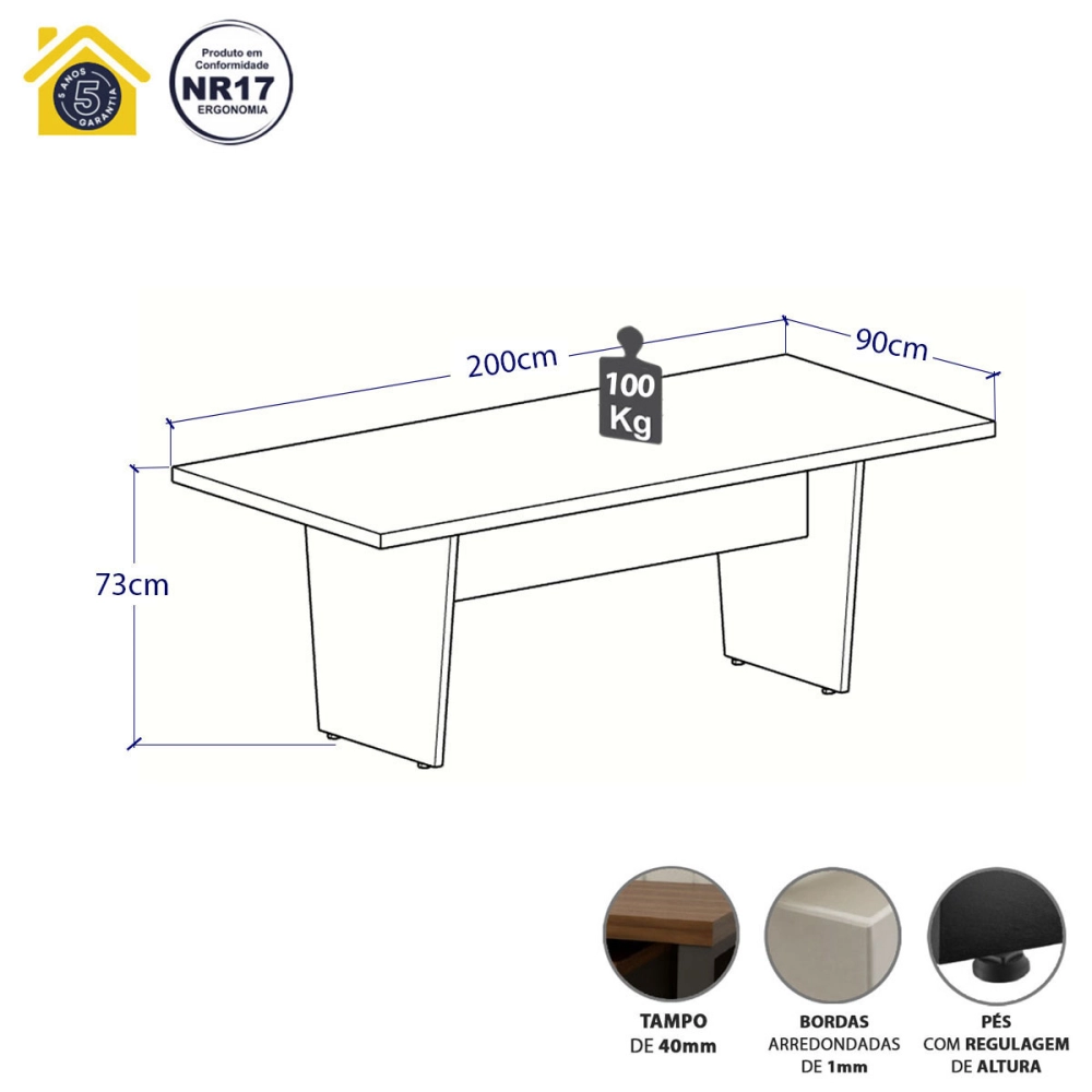 Mesa de Escritório 2,00m x 0,90m Pés Painel em V F5 Office Cor:Macadâmia com Branco