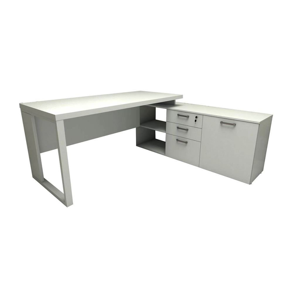Mesa de Escritório Diretor em L Industrial 150cm Pés Metal Cor:Cinza Claro