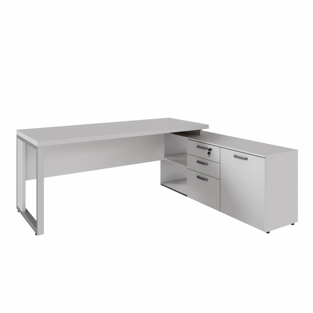 Mesa de Escritório Diretor em L Industrial 170cm Pé Metal F5 Cor:Cinza Claro