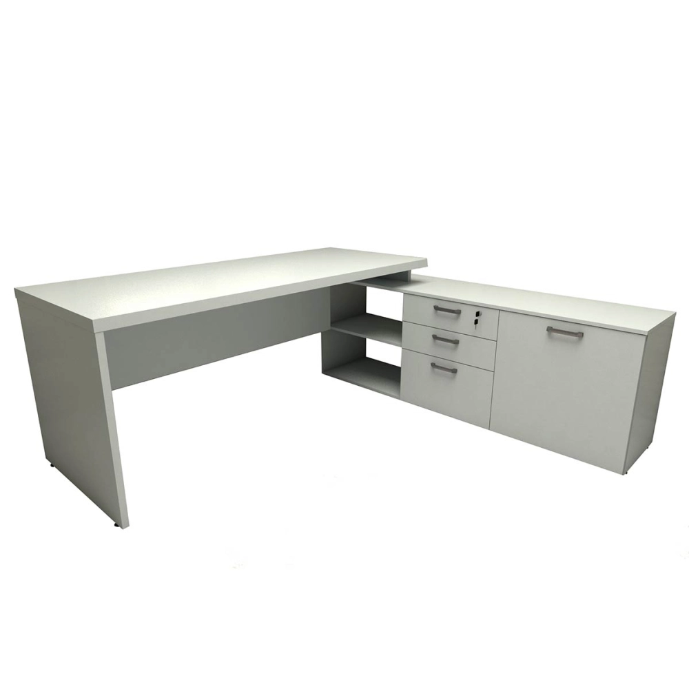 Mesa de Escritório Em L 190cm Tampo 40mm Balcão e 3 Gavetas Cor:Cinza Claro