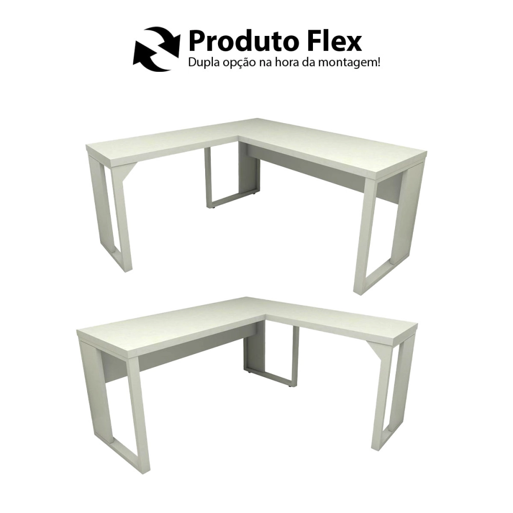 Mesa de Escritório em L Linha Industrial Metal Tampo 40mm Cor:Cinza Claro