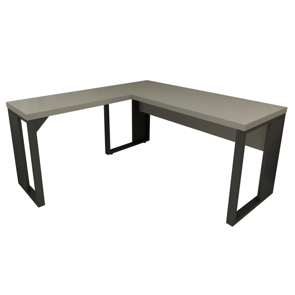 Mesa de Escritório em L Linha Industrial Metal Tampo 40mm Cor:Cinza Sagrado com Preto