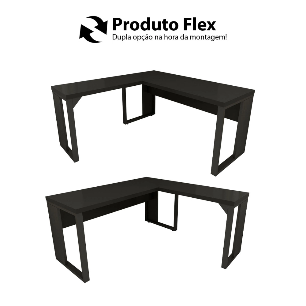 Mesa de Escritório em L Linha Industrial Metal Tampo 40mm Cor:Preto