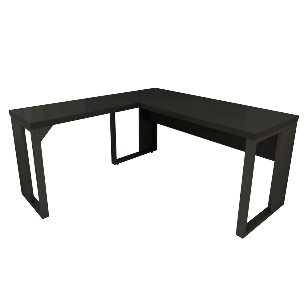 Mesa de Escritório em L Linha Industrial Metal Tampo 40mm Cor:Preto