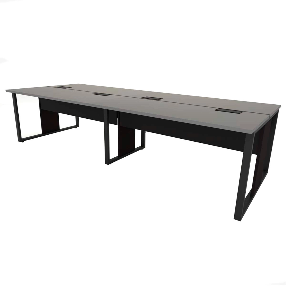 Mesa de Escritório Plataforma 3,0m 4 Pessoas CSP Pés Metal Cor:Cinza Sagrado com Preto