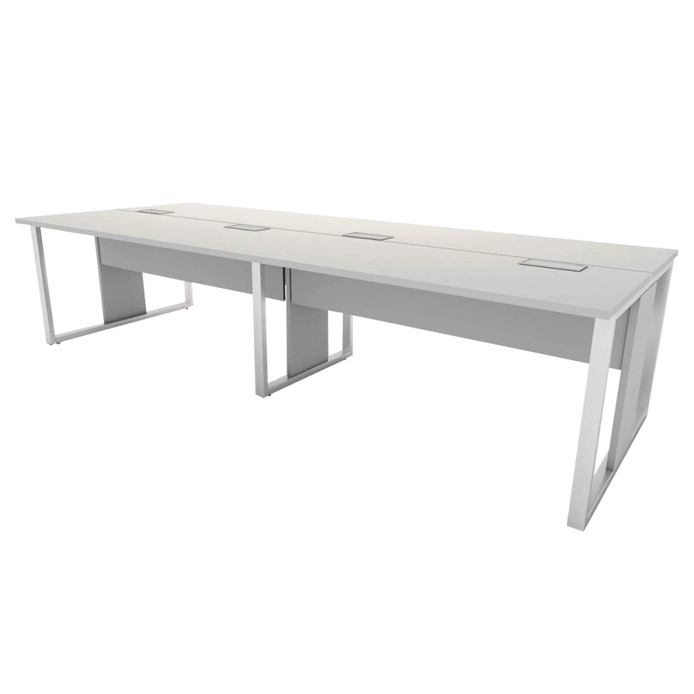 Mesa de Escritório Plataforma 3,0m 4 Pessoas CZ Pés Metal F5 Cor:Cinza