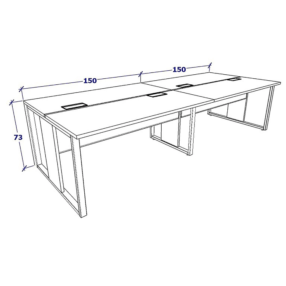 Mesa de Escritório Plataforma 3,0m 4 Pessoas NG Pés Metal F5 Cor:Nogal com Preto