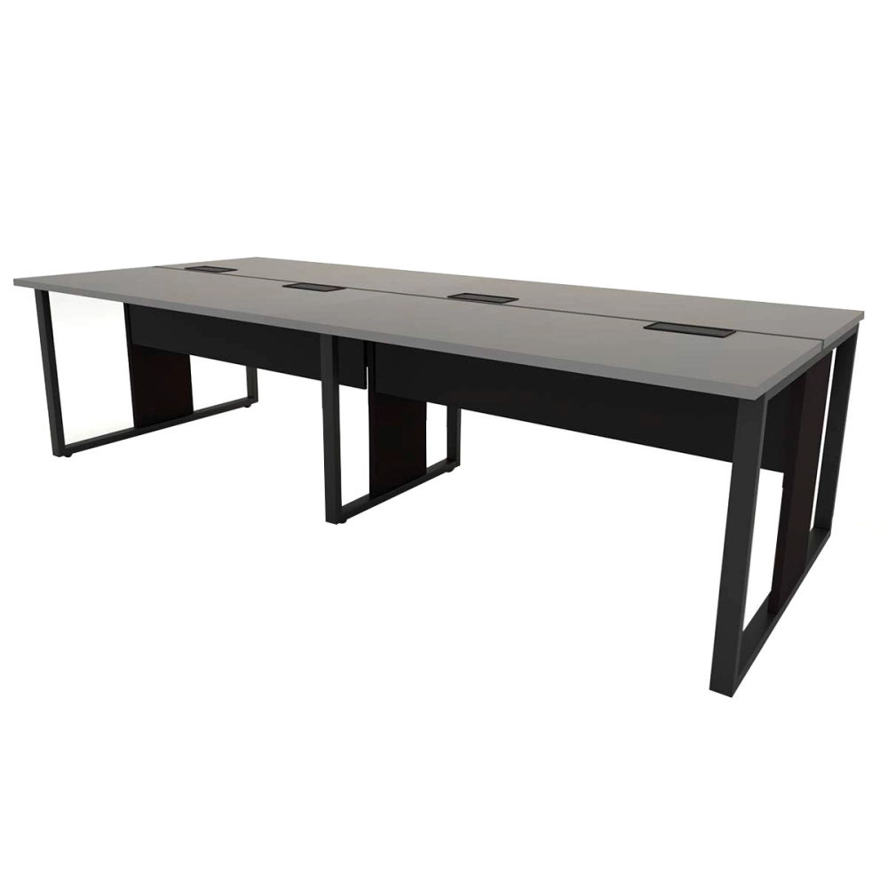 Mesa de Escritório Plataforma 4 Pessoas 2,70m CSP Pés Metal Cor:Cinza Sagrado com Preto
