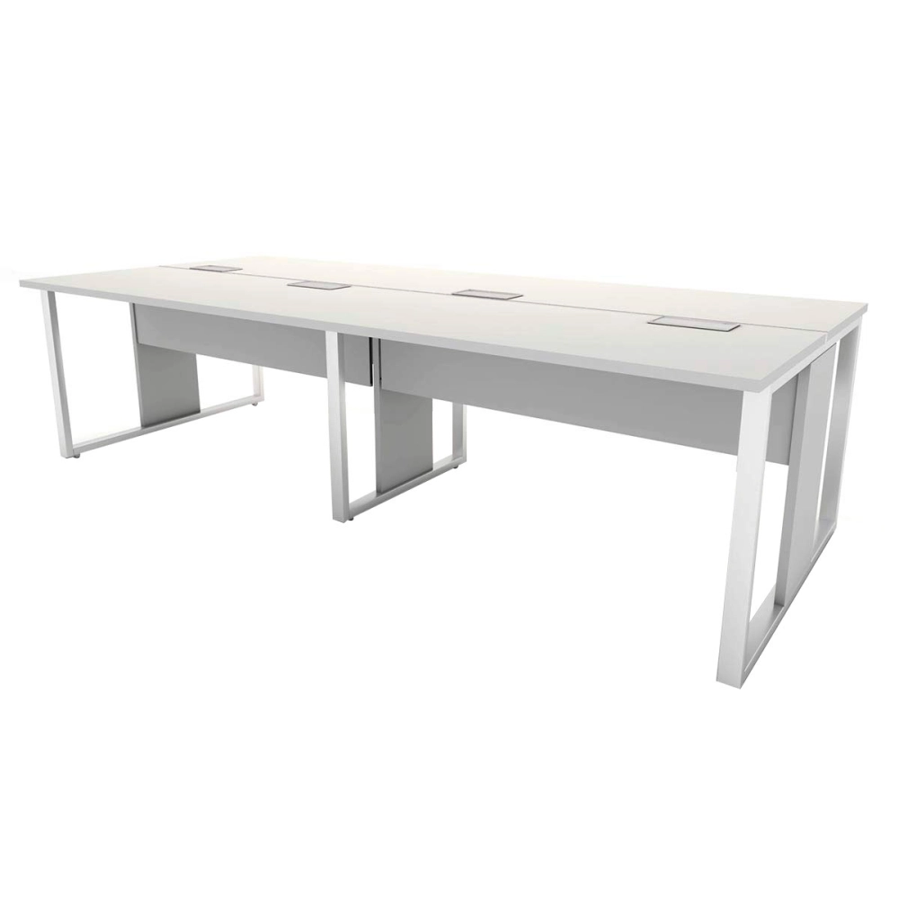 Mesa de Escritório Plataforma 4 Pessoas 2,70m CZ Pés Metal Cor:Cinza