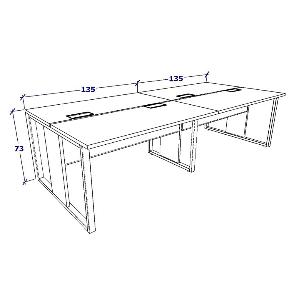 Mesa de Escritório Plataforma 4 Pessoas 2,70m Nog Pés Metal Cor:Nogal com Preto