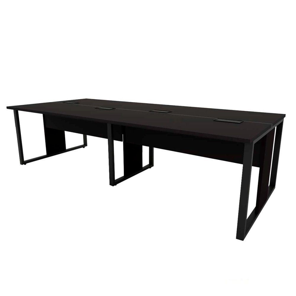 Mesa de Escritório Plataforma 4 Pessoas 2,70m Pre Pés Metal Cor:Preto