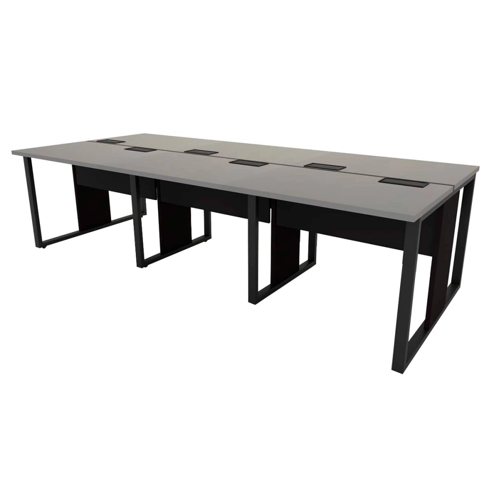Mesa de Escritório Plataforma 6 Pessoas 2,70m CSP Pés Metal Cor:Cinza Sagrado com Preto