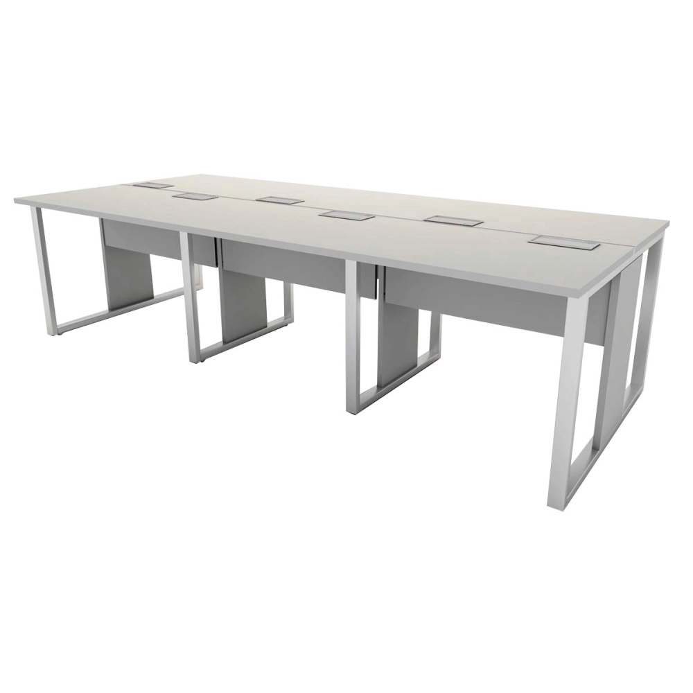 Mesa de Escritório Plataforma 6 Pessoas 2,70m CZ Pés Metal Cor:Cinza