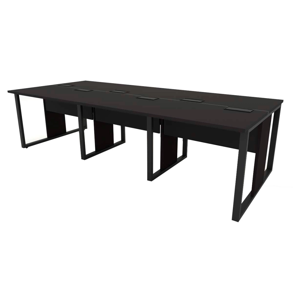 Mesa de Escritório Plataforma 6 Pessoas 2,70m Pre Pés Metal Cor:Preto