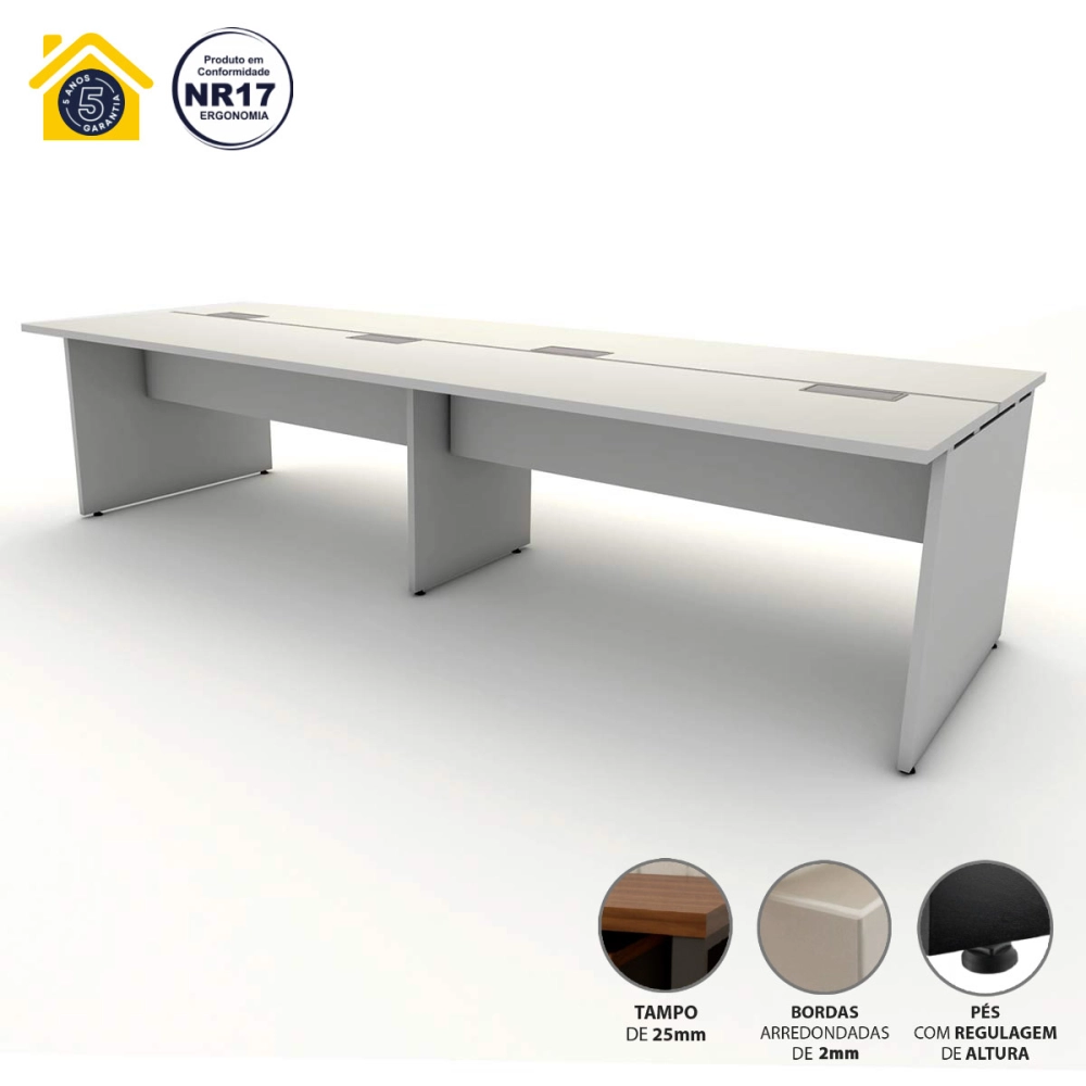 Mesa de Escritório Plataforma para 4 pessoas 3,00m Cinza F5 Cor:Cinza