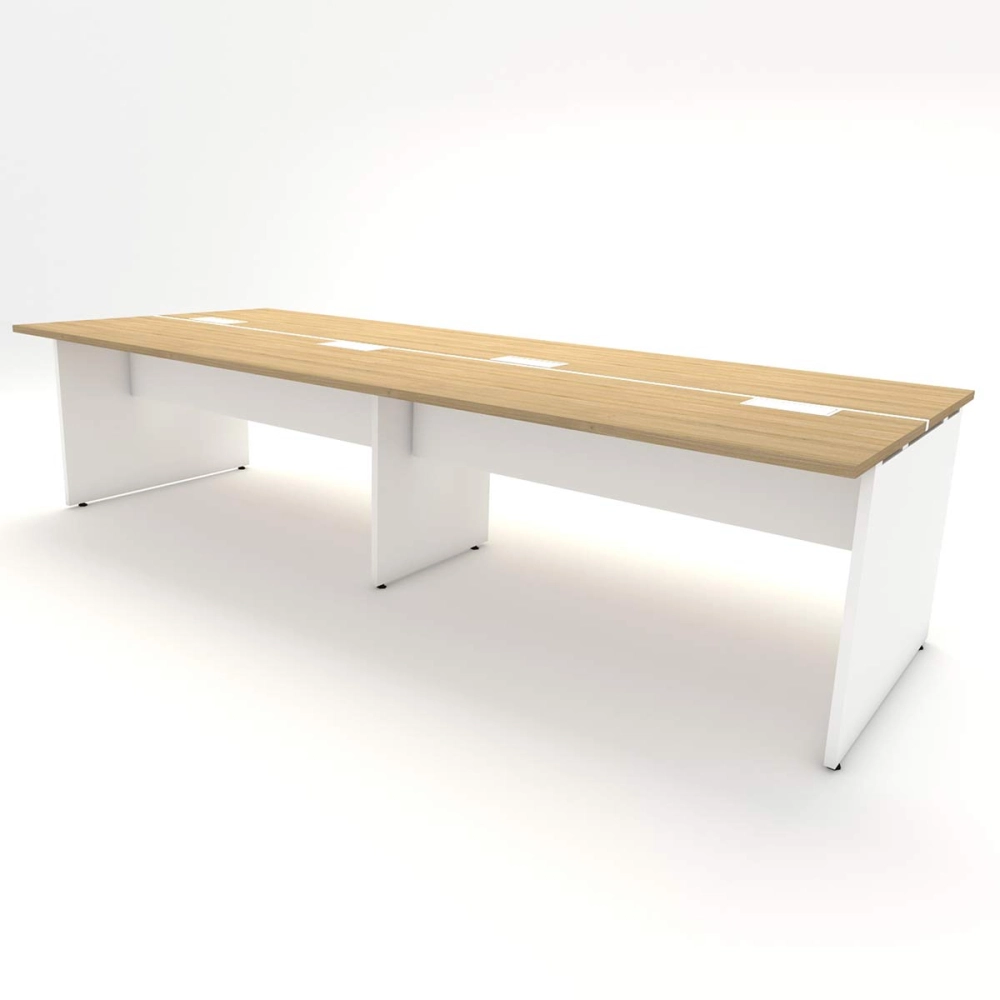 Mesa de Escritório Plataforma para 4 pessoas 3,00m Mac Br F5 Cor:Macadâmia com Branco