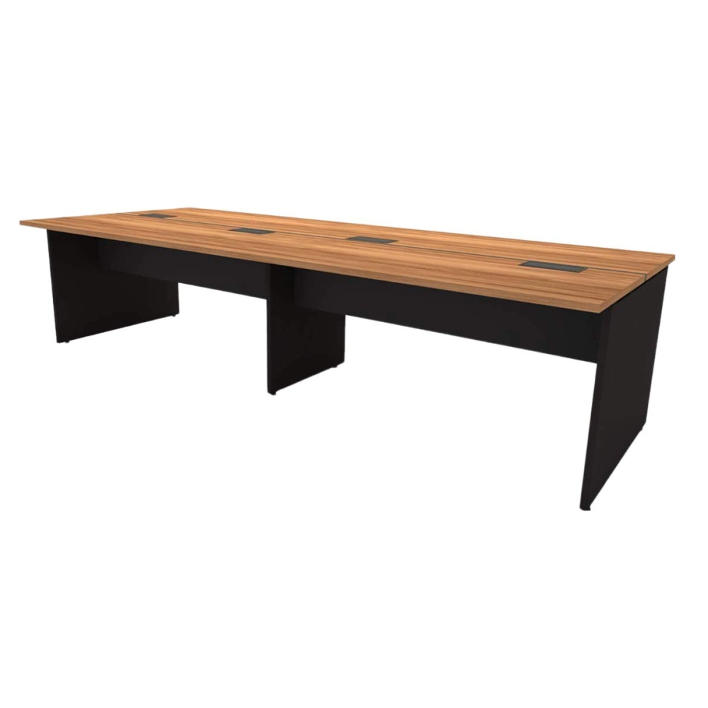 Mesa de Escritório Plataforma para 4 pessoas 3,00m Nogal F5 Cor:Nogal com Preto