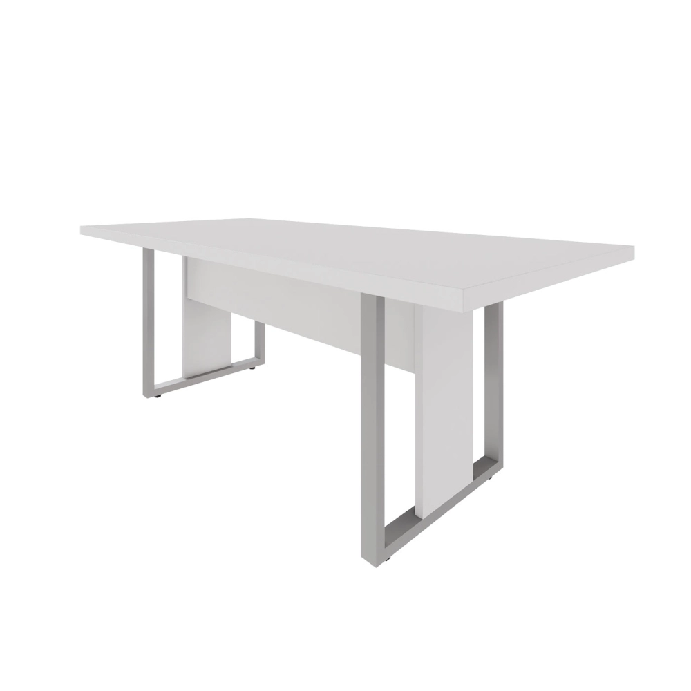 Mesa de Escritório Reunião 2,00m Pé Metal Quadro F5 Office Cor:Branco