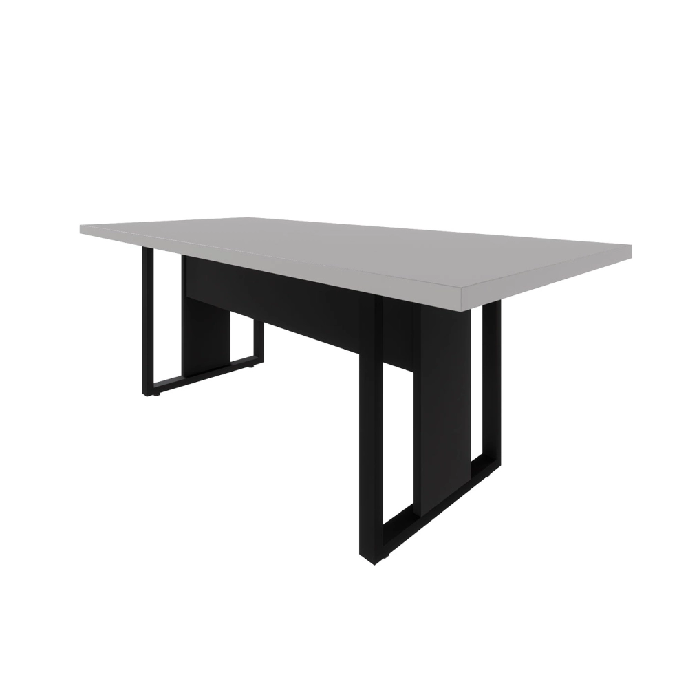 Mesa de Escritório Reunião 2,00m Pé Metal Quadro F5 Office Cor:Cinza Sagrado com Preto