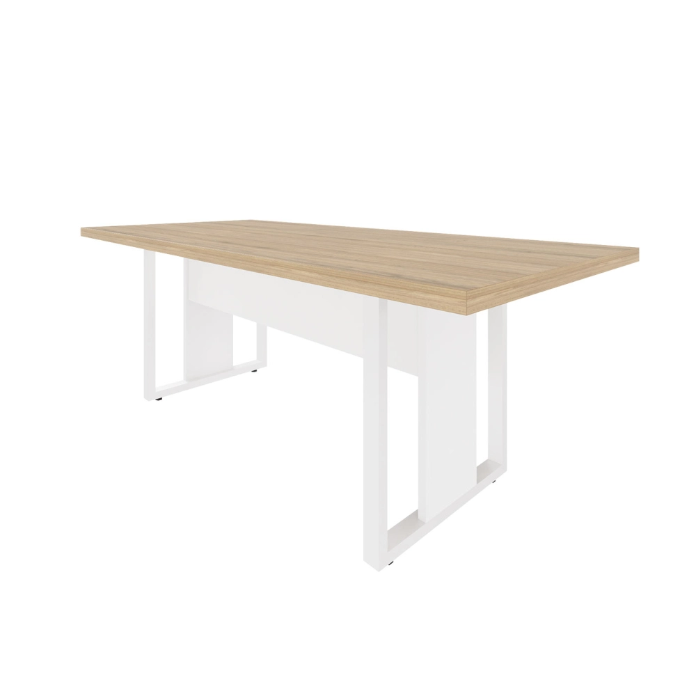 Mesa de Escritório Reunião 2,00m Pé Metal Quadro F5 Office Cor:Macadâmia com Branco