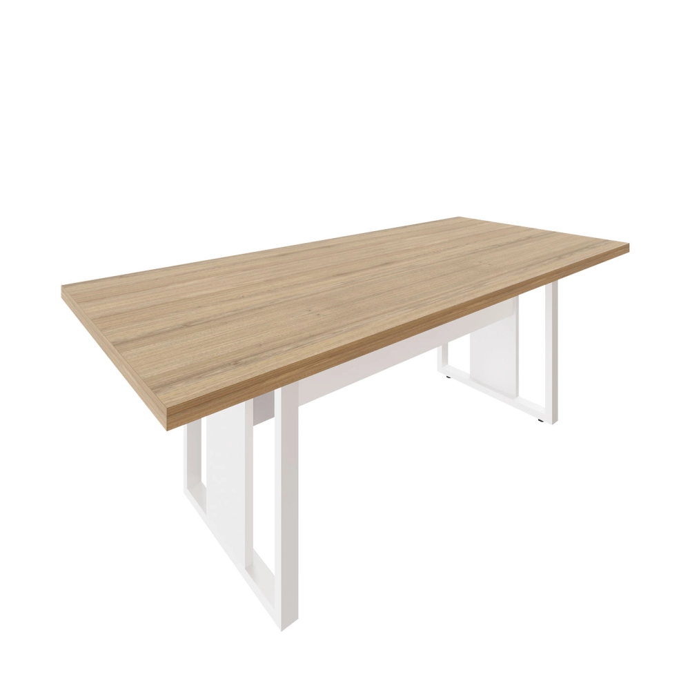 Mesa de Escritório Reunião 2,00m Pé Metal Quadro F5 Office Cor:Macadâmia com Branco