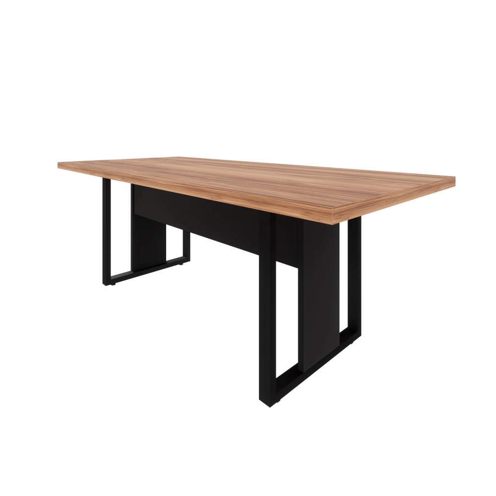 Mesa de Escritório Reunião 2,00m Pé Metal Quadro F5 Office Cor:Nogal com Preto