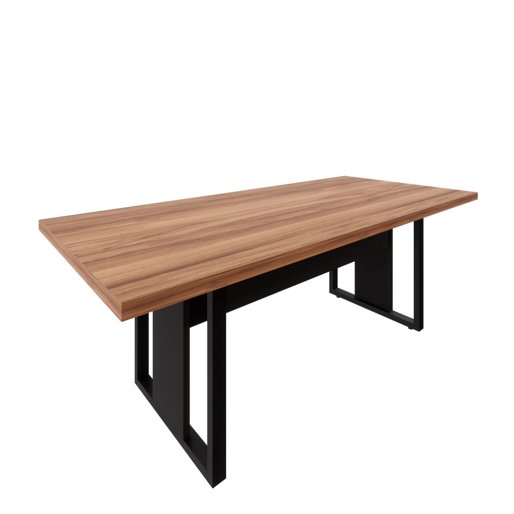 Mesa de Escritório Reunião 2,00m Pé Metal Quadro F5 Office Cor:Nogal com Preto