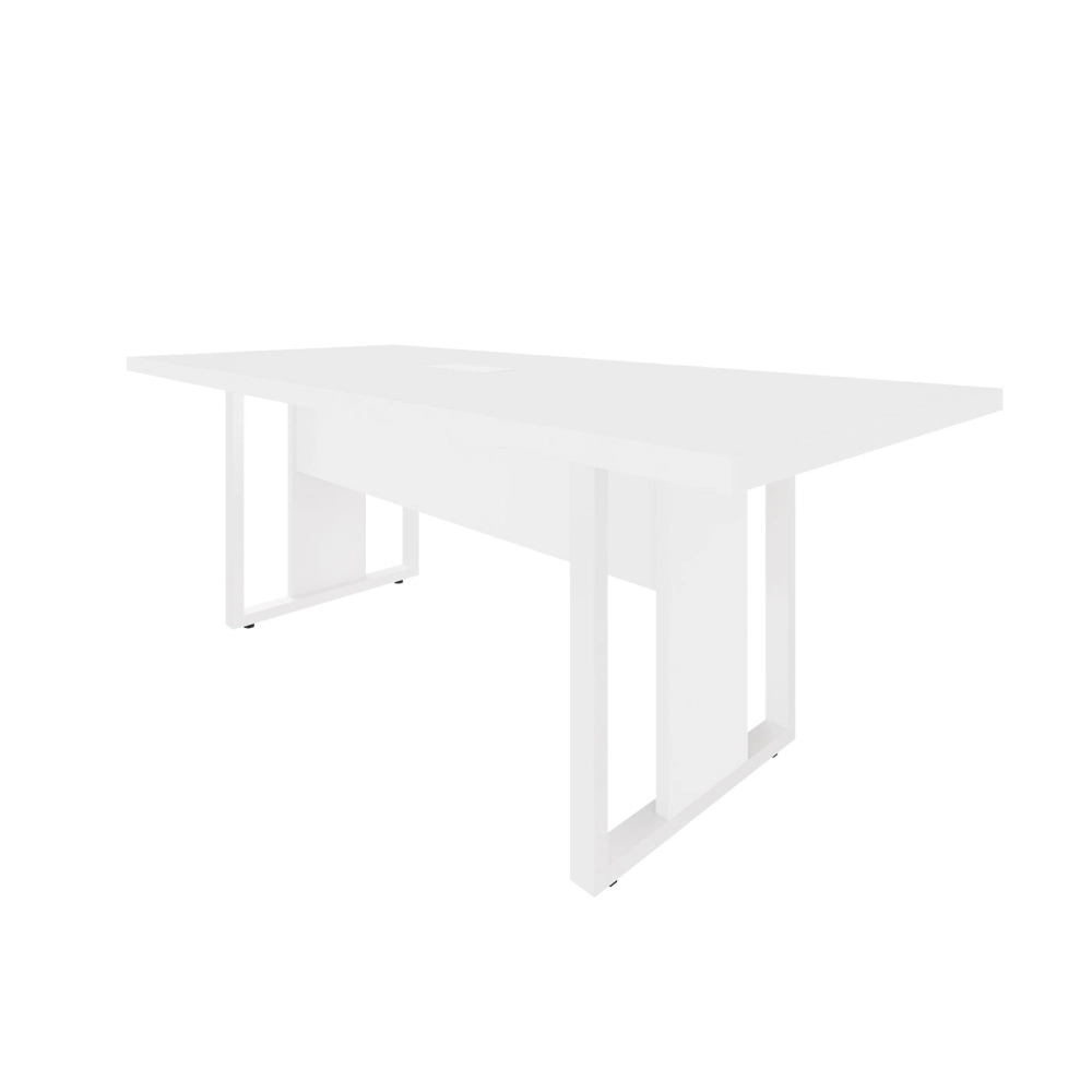 Mesa de Reunião 2,00m 1 Caixa de Tomada Pés Metal Quadro F5 Cor:Branco