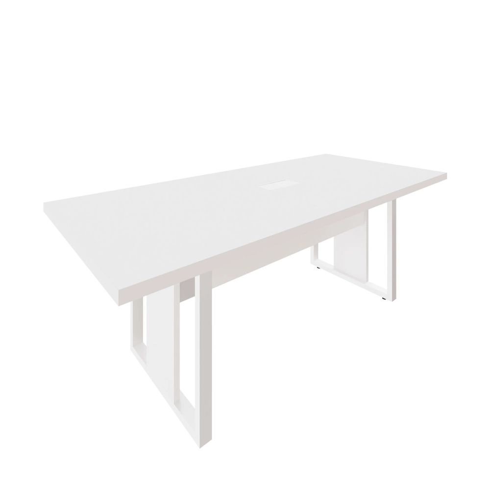 Mesa de Reunião 2,00m 1 Caixa de Tomada Pés Metal Quadro F5 Cor:Branco