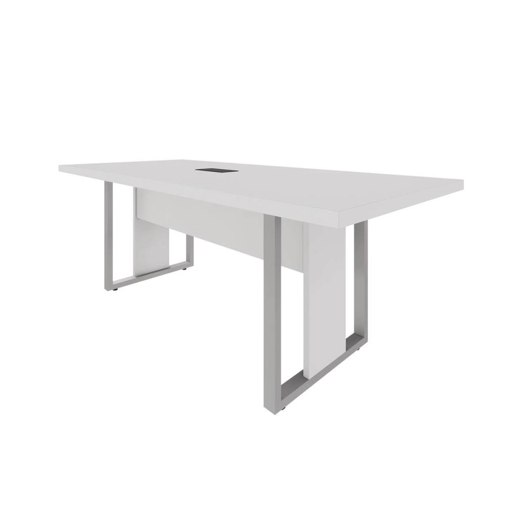Mesa de Reunião 2,00m 1 Caixa de Tomada Pés Metal Quadro F5 Cor:Cinza