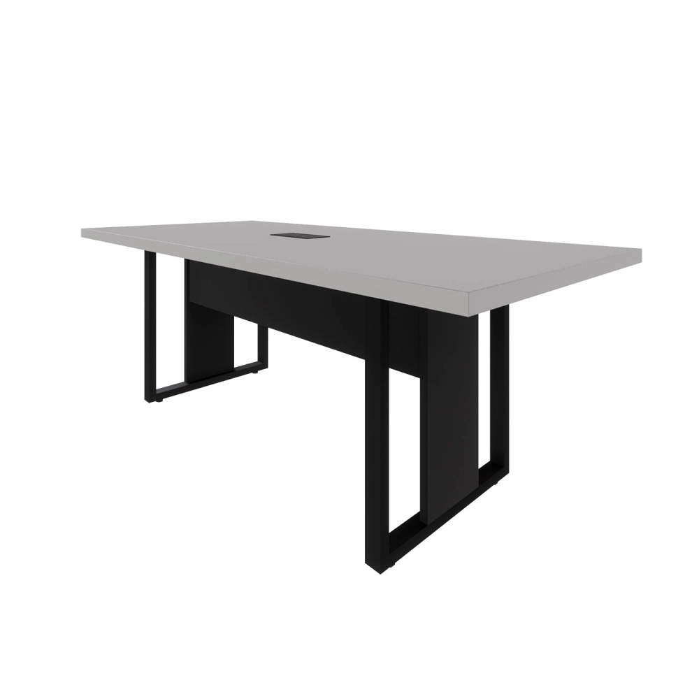 Mesa de Reunião 2,00m 1 Caixa de Tomada Pés Metal Quadro F5 Cor:Cinza Sagrado com Preto