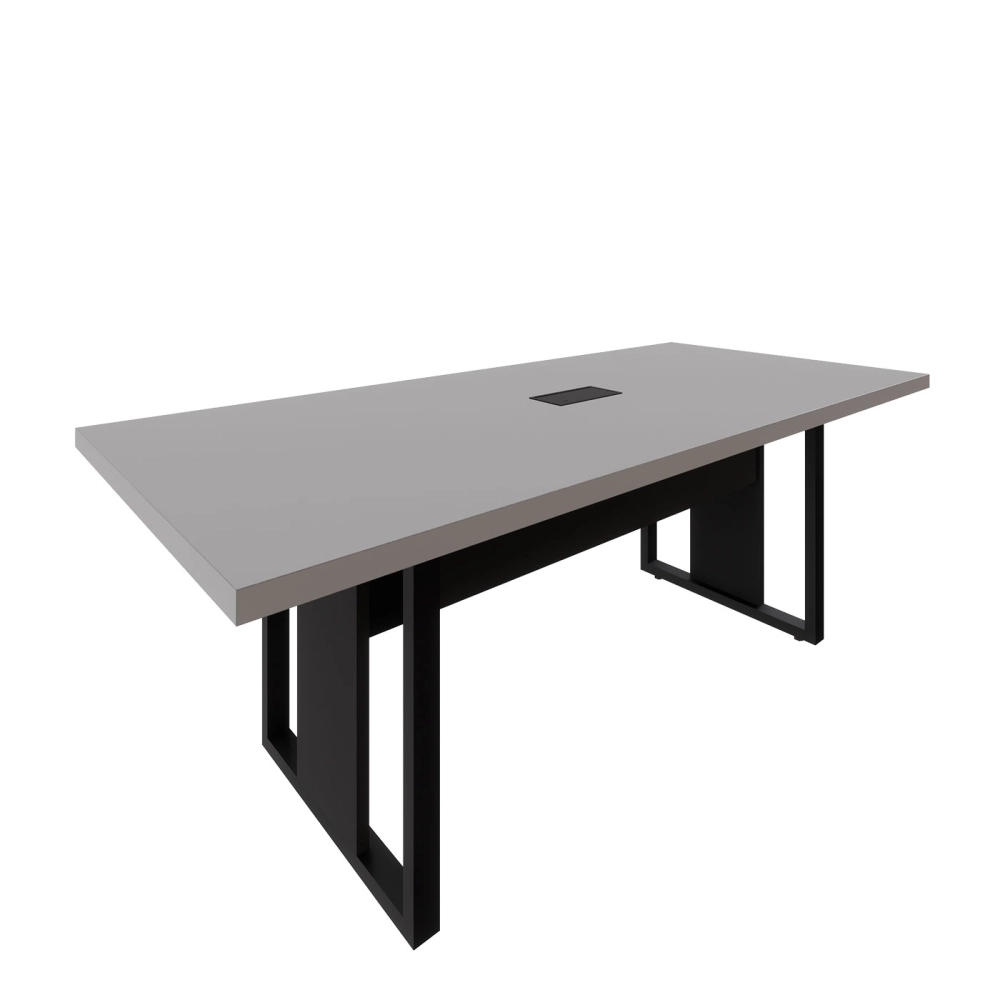 Mesa de Reunião 2,00m 1 Caixa de Tomada Pés Metal Quadro F5 Cor:Cinza Sagrado com Preto