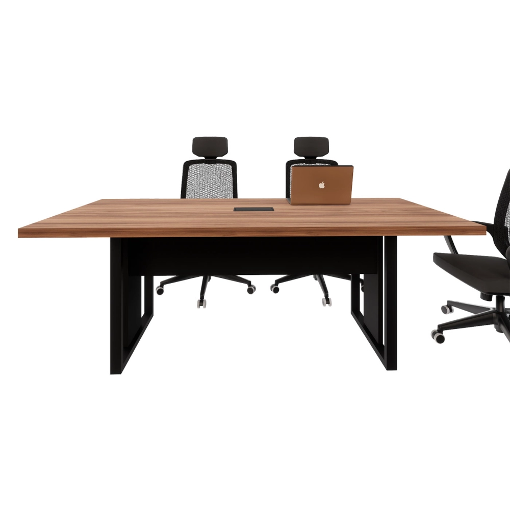 Mesa de Reunião 2,00m 1 Caixa de Tomada Pés Metal Quadro F5 Cor:Nogal com Preto