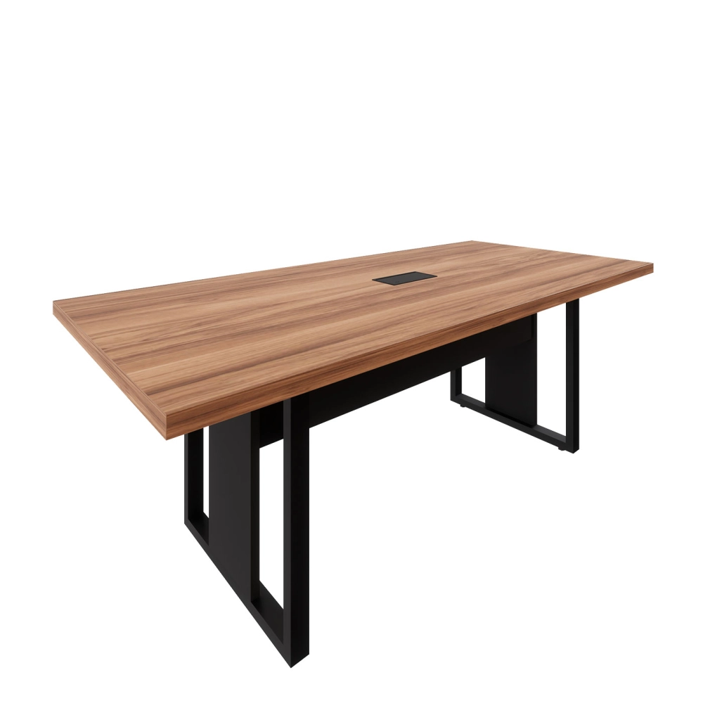 Mesa de Reunião 2,00m 1 Caixa de Tomada Pés Metal Quadro F5 Cor:Nogal com Preto