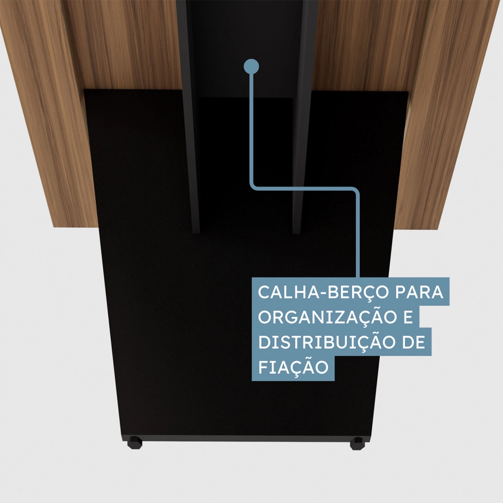 Mesa de Reunião 2,00m Pé Painel em V com 1C Tomada NG Pr F5 Cor:Nogal com Preto
