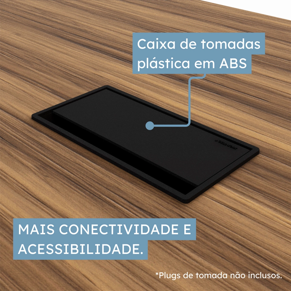 Mesa de Reunião 2,00m Pé Painel em V com 1C Tomada NG Pr F5 Cor:Nogal com Preto