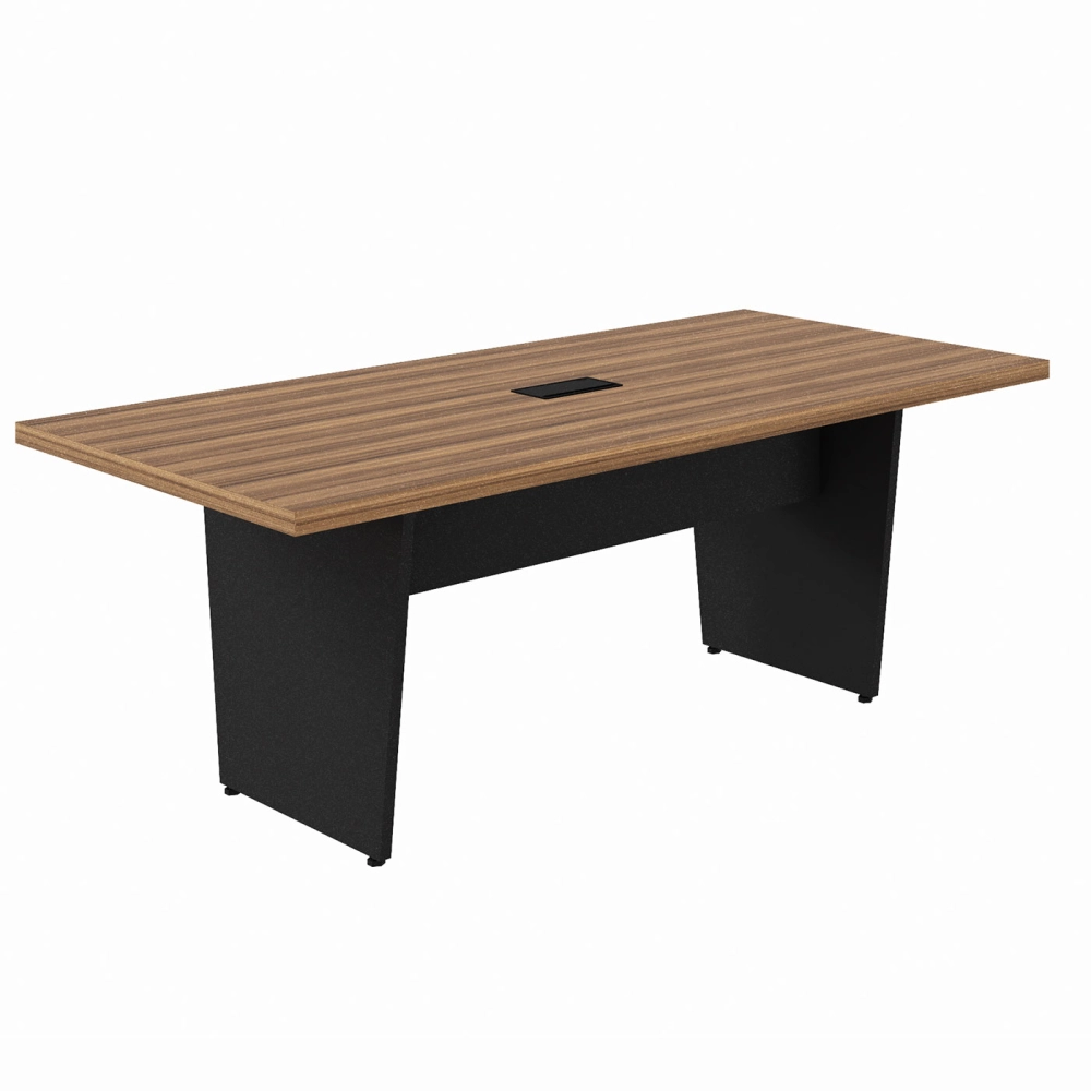 Mesa de Reunião 2,00m Pé Painel em V com 1C Tomada NG Pr F5 Cor:Nogal com Preto