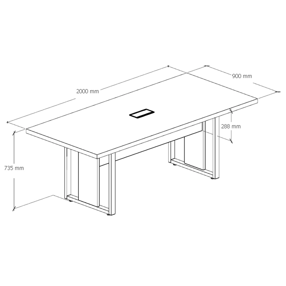 Mesa de Reunião 2,00m Pé Quadrado Metal 1C Tomada NG Pr F5 Cor:Nogal com Preto