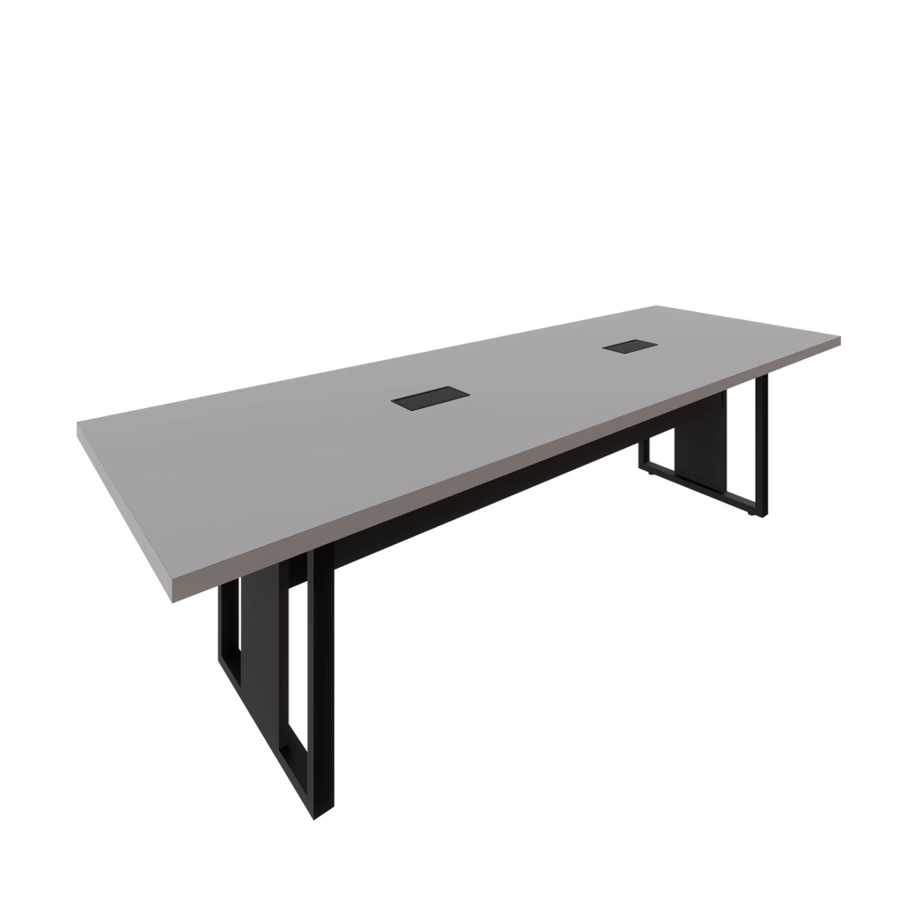 Mesa de Reunião 2,70m x 0,90m 2 CX de Tomadas Pés Metal F5 Cor:Cinza Sagrado com Preto
